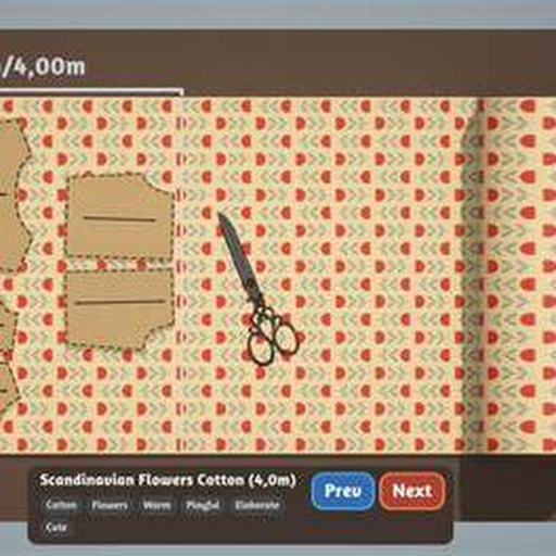 Dressmaker gameplay showing fabric cutting and pattern layout